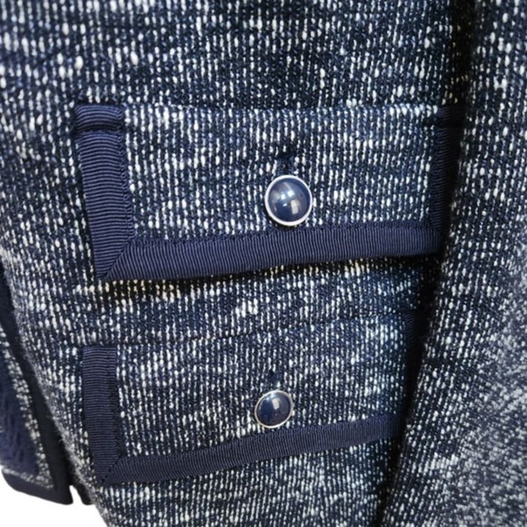 Talbot's Woman Navy Blue and White Collarless Zip Up Blazer, 14W NWT - Picture 9 of 11